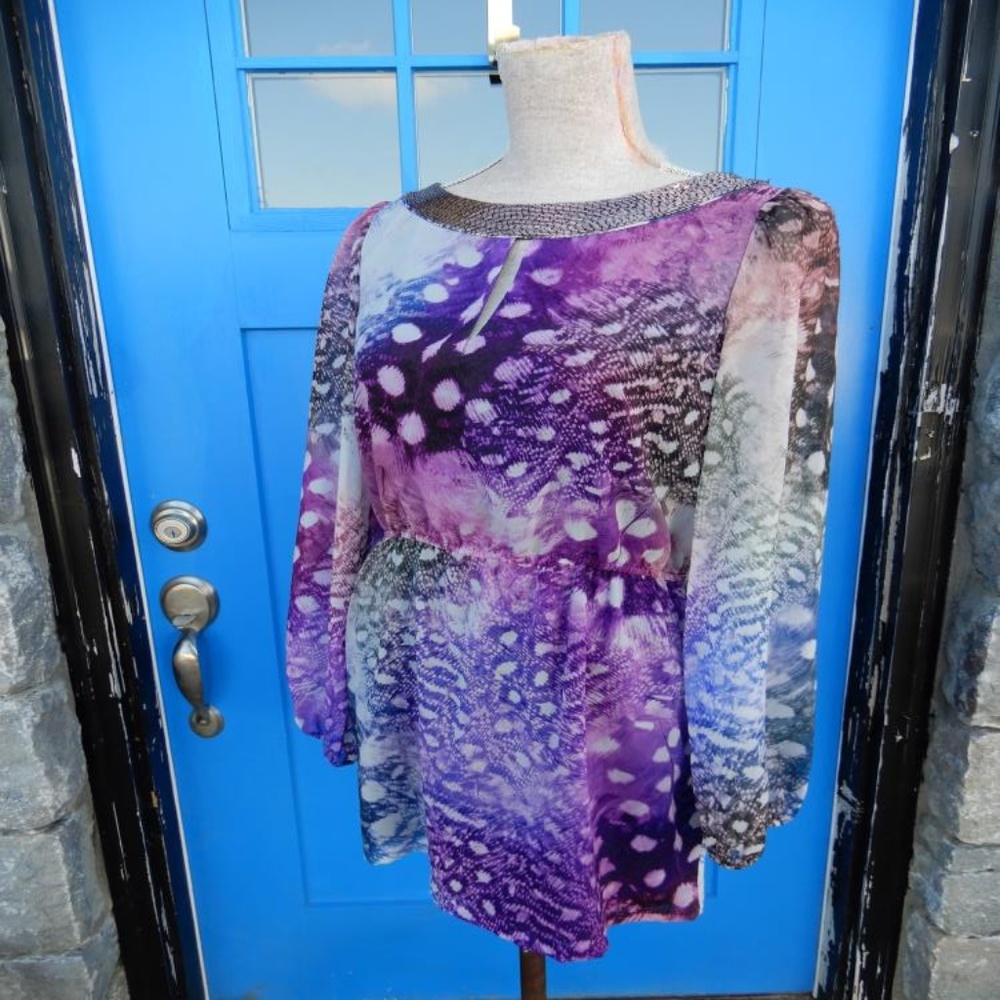 NWT Erin Fetherston Sz 4 Cosmic Feather Dress LS